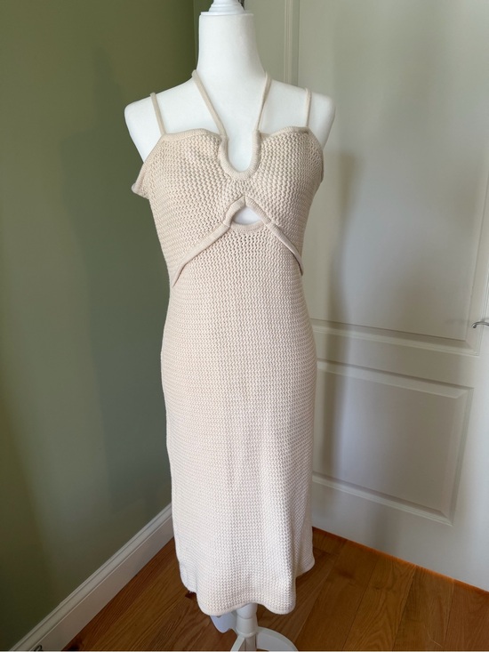 House of Harlow 1960 Dresses & Skirts - Beige Knit Cutout Midi Dress - Sleeveless Spaghetti Straps